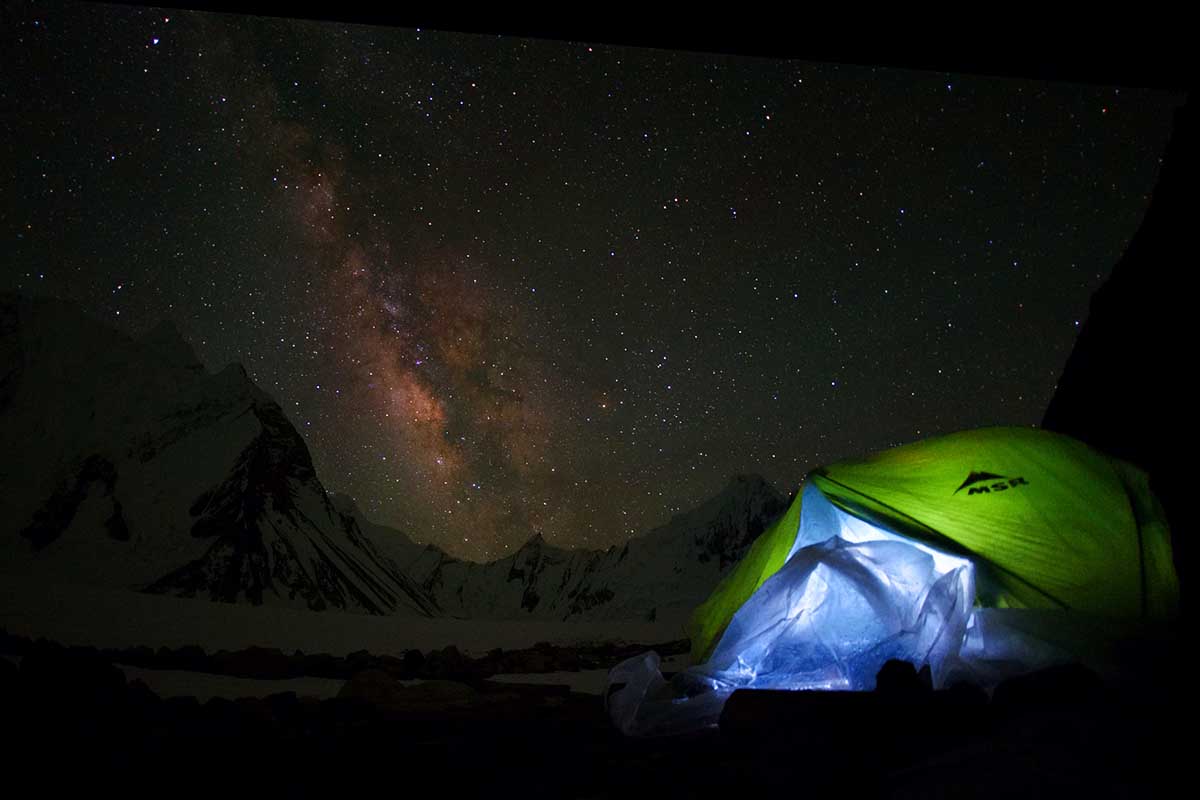 Goro I campsite on Baltoro Glacier during descent from Concordia
